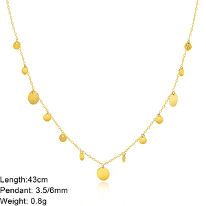 Stile bohémien da donna ciondoli a disco rotondi catena di gioielli di pegno vero e proprio giallo solido collana in oro 18k - Product Image 1