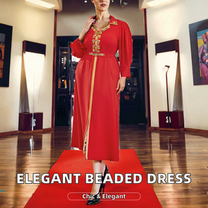 BA3108 Vestido de Novia de Manga Larga con Cuello Corazón, Antiestático, con Cuentas Sólidas hasta el Tobillo, Nuevo Estilo, Poliéster, Elegante y con Falda Acampanada - Product Image 2