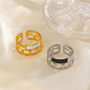Anillo de Oro Hip Hop para Mujer, Diseño de Goteo de Aceite Blanco y Negro, Anillo de Cadena Ajustable, Chapado en Oro de 18k, Joyería de Acero Inoxidable al por Mayor - Product Image 3