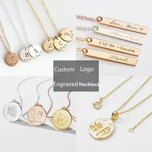 Cá nhân hoá tùy chỉnh khắc vòng cổ 925 Sterling Bạc Đĩa Mặt dây chuyền vòng cổ đĩa đồng bằng đồ trang sức tên khắc đồng xu Mặt dây chuyền