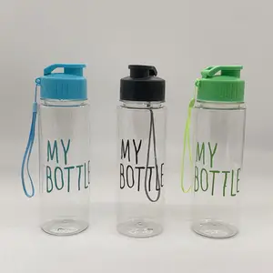 بسعر الجملة زجاجة مياه شرب بلاستيكية ممتازة مع شعار مخصص وغطاء وحبل
