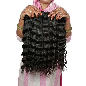 100% máquina doble trama Natural suave ondulado paquetes negro virgen indio templo extensiones de cabello humano cutícula alineada cabello humano - Product Image 1