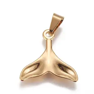 PandaHall 304 Stainless Steel Whale Tail Golden Necklace Pendants