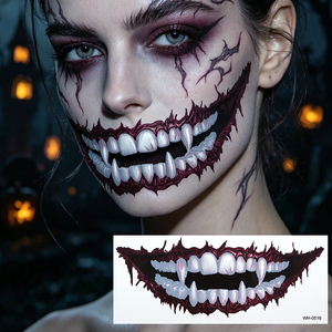 Precio de fábrica: <span class=keywords><strong>Tatuaje</strong></span> temporal no tóxico de maquillaje de terror realista con boca sangrienta de vampiro, colmillos de Joker y sonrisa, de papel blanco indio. - Product Image 5