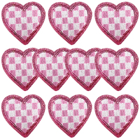10 pièces à carreaux coeur Sequin Patch fer sur rose rouge bleu noir mignon broderie Applique pour vêtements bricolage décor