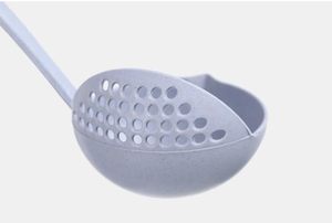 Cuchara de sopa de plástico con mango largo 2 en 1 cuchara de olla caliente restaurante cuchara de filtro de paja de trigo para el hogar - Product Image 4