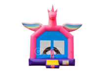 Château gonflable licorne rose avec arc-en-ciel, tente de jeu avec fermeture éclair, maison de saut, château commercial pour enfants, jeux d'amusement