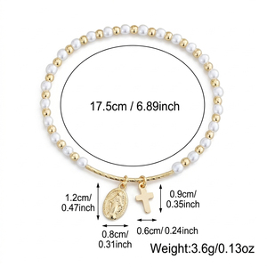 Bracciale Go2Boho in ottone placcato oro 18 carati con perle finte <span class=keywords><strong>e</strong></span> ciondolo a croce <span class=keywords><strong>e</strong></span> ovale, 17,5 cm - Product Image 4