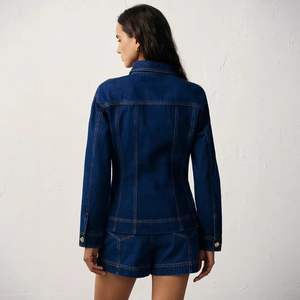 VOIKERDR ชุดเดนิมผู้หญิงเสื้อแขนยาวและกางเกงขาสั้น 2 ชิ้นสไตล์วินเทจผ้าฝ้ายติดกระดุมด้านหน้าชุดซักได้ - Product Image 3