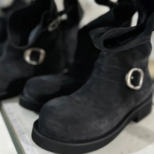 Botas de tacón redondo de gamuza estilo británico 2026, cómodas botas de tobillo, botas vaqueras occidentales con diseño de hebilla para mujer - Product Image 2