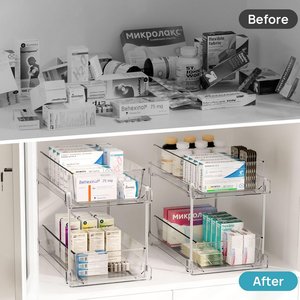 Organizador de botiquín extraíble, armario deslizante de <span class=keywords><strong>2</strong></span> niveles apilable, organizador de cesta, cajón, organizador de baño debajo del fregadero - Product Image 3