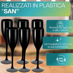 Flûtes à champagne noires 150cc réutilisables incassables en plastique, lot de 6 - Product Image 4