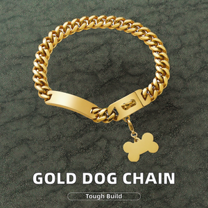 <span class=keywords><strong>Collar</strong></span> para mascotas glamuroso y resistente en tonos dorados con diseño de cadena gruesa Cierre seguro y etiqueta adorable en forma de hueso para perros - Product Image 2