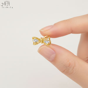 Boucles d'oreilles clous en or jaune massif 18 carats véritable avec diamants naturels, style vintage, nœud papillon, bijoux fins, pour femme, usage quotidien, vente chaude - Product Image 4