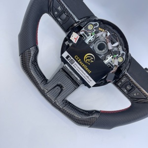 CCExcellent Volant en fibre de carbone personnalisé, design sportif de luxe avec LED en cuir perforé et point rouge pour <span class=keywords><strong>Camaro</strong></span> SS - Product Image 4
