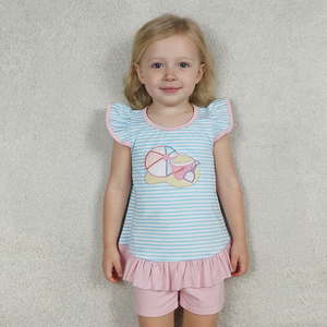 En Stock: Conjuntos de Verano para Niños y Niñas con Bordado de Pelota de Playa y Rayas, Ropa al por Mayor, Boutique para Hermanos, Ropa Infantil a Precio de Fábrica - Product Image 2