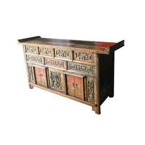 הסיני חדש עיצוב עתיק מוצק עץ רבייה יד צבוע טיבטי ריהוט מגולף מתפלל תפילות ארון - Product Image 2