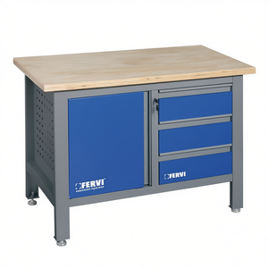 Kit d'assemblage d'établi industriel Fervi 120x60x85 cm, plateau en bois bleu, tiroirs de rangement, garantie 3 ans, serrure à clé, charge maximale 250 kg - Product Image 1