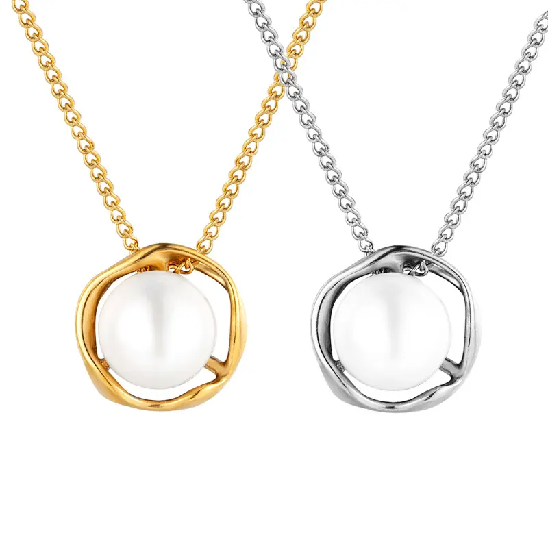 2022 Europäisches und amerikanisches Modedesign Edelstahl 14 Karat Gold Süßwasser perlen Anhänger Halskette