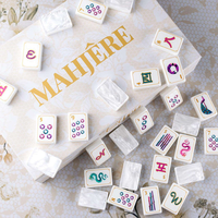 Jeu de Mahjong Américain Vintage Floral Gem avec 160 Tuiles en Acrylique Blanc Nacré