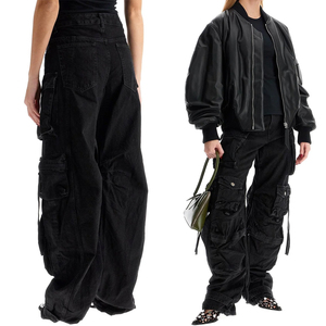 <span class=keywords><strong>Jeans</strong></span> cargo neri con design Multi-tascabile <span class=keywords><strong>jeans</strong></span> cargo personalizzati all'ingrosso dei pesi massimi da <span class=keywords><strong>donna</strong></span> - Product Image 1