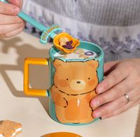 Mug en céramique émaillée à motif géométrique, ours mignon, écologique, de luxe, unisexe, 300-400 ml avec couvercle et cuillère Haoxuan Earth Day
