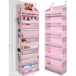 Over The Door Organizer 18 Pockets Pink Hanging Storage For Baby Products Neatening With Mesh Side Pockets - Product Image 1