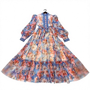 sachin and babi light blue dress Cute Korean Floral Dress 2025 Women Summer Dress Short Flare Sleeve V-neck Chiffon  Maxi Dress