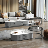 Meuble TV pliable moderne en bois massif avec table basse en verre et hauteur réglable pour petit appartement ou salon