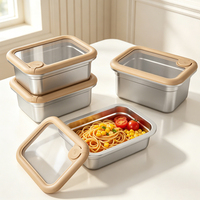 Edelstahl-Lunchbox mit Glasdeckel Bento-Box Mikrowellengeeignet Umweltfreundlich Individuelles Logo Mahlzeiten-Vorbereitung für Erwachsene Schule Picknick