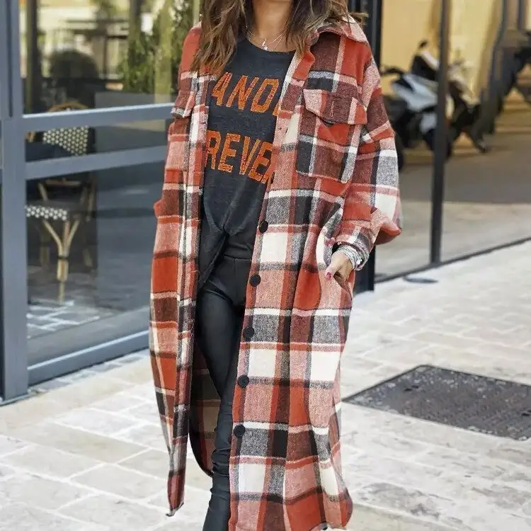Hot Sell Wind breaker Revers Side Split Damen Tweed Plaid Bedruckter Mantel Plus Size Jacken Herbst und Winter Wear