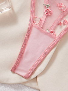 Rose & Heart Embroidery Lace Lingerie Set Sexy Sheer Mesh Underwire <b>Bra</b> and Thong Panties Set French Style Underwear Set OEM ODM - Product Image 4