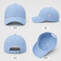 Casquette de baseball bleu clair vierge en sergé de coton à six panneaux, visière incurvée, réglable, broderie de logo personnalisée, OEM, vente en gros, faible MOQ