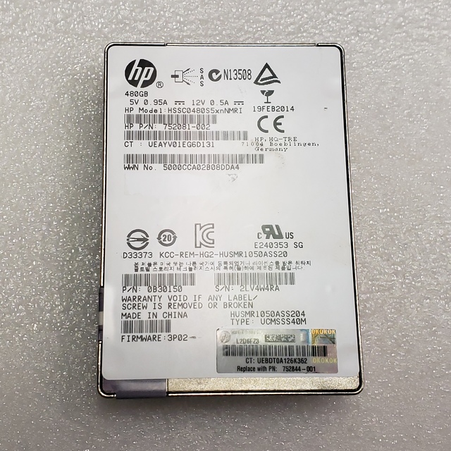 HPE 867887-001-SC 480GB 2.5in DS SAS-12G Read Intensive G9 G10 SSD for Server and Workstation