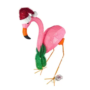 Nicro Hawaii Fabric Tinsel Metal Flamingo Shaped Decorative Led Up Lantern Outdoor Christmas Ornament Motif Light Decoration