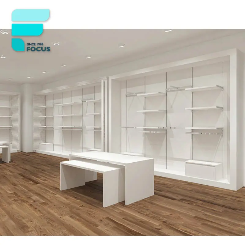 Estantería de madera para ropa de Boutique, diseño moderno, mostrador, tienda de ropa, muebles, venta al por mayor