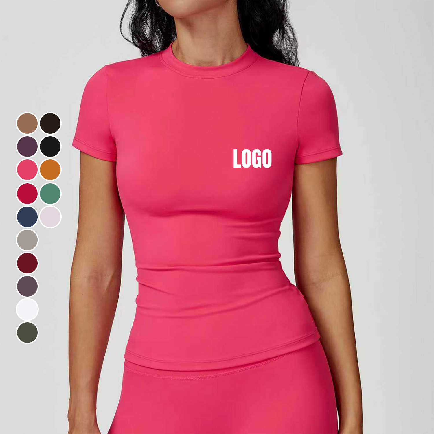 Wholesale Custom Solid Color Short Sleeved Yoga T-Shirt Slim-Fit Quick-Dry Breathable Running Training Casual Sports Fitness Tee