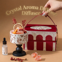 Lampe de table en céramique marron vintage à motif floral, diffuseur en cristal, coffret cadeau avec pierre parfumée au sel rose naturel pour cadeau de mariage