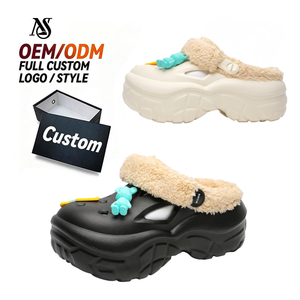 Winter <b>Outdoor</b> Women's Non-slip Warm Thick Sole Cotton Shoes Plush Lining Bear Decor Fashion Trendy Half-slip Cotton Shoes - Product Image 1