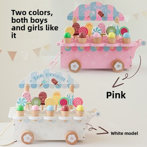 Carrito de helados de madera para juego de simulación, carrito de juguete para niños con accesorios de helados y paletas, juego educativo de rol - Product Image 2