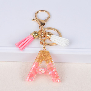 Llavero de Resina con Letra A, Borla de Papel Metálico Rosa Dorado, Anillo para Llaves, Adorno Bonito para Bolsos, Joyería de Moda, Regalo para Mujeres y Niñas - Product Image 1