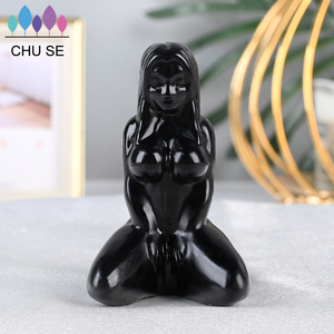 Venta al por mayor de cristal natural madre tierra tallada obsidiana negra Gaia diosa escultura para decoración - Product Image 1