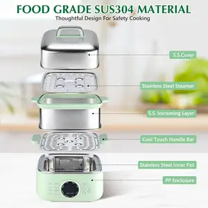 Vaporizador de alimentos, vaporizadores digitales de 2 niveles de 9.3L para cocinar con reserva de 24 horas y 8 modos de vapor de verduras de calentamiento rápido