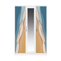 Armoire Moderne en Acier Imprimé avec Miroir et Portes Coulissantes pour Chambre à Coucher