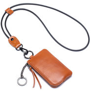 Dompet Kartu Mini dengan Ritsleting, Tali Leher Multi Warna, Dompet Koin, Gantungan Kunci Lepas Pasang, Tempat Kartu Identitas, Gantungan Kunci
