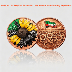 Moneda de cobre redonda de 1 onza <span class=keywords><strong>y</strong></span> 5 onzas AVDP, .999 pura, para medalla conmemorativa de girasol con bandera estadounidense, moneda de cobre de desafío - Product Image 1