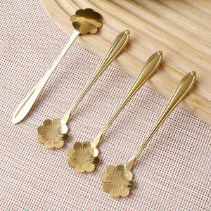 Cuillère à café en acier inoxydable doré, finition miroir, écologique, créative, en forme de cerise ou de rose, ustensiles de cuisine - Product Image 5