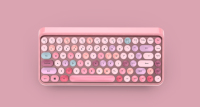 Keyboard mesin tik Keyboard nirkabel 2.4GHz dengan 86 Keyboard Retro komputer kantor kunci bulat warna-warni