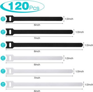 120Pcs tái sử dụng thân thiện với môi quan hệ cáp dây màu đen + trắng nylon có thể điều chỉnh dây máy tính tổ chức bàn quản lý dây - Product Image 2