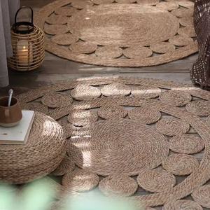 Tapis rond tissé à la main en nénuphar naturel, design ajouré à double anneau, pour salon, chambre, location de <span class=keywords><strong>vacances</strong></span>, hôtel - Product Image 2